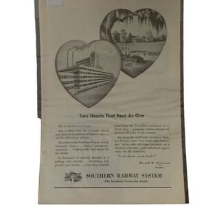 Vintage 1948 Southern Railway System Two Hearts Beat as One Ad Advertisement